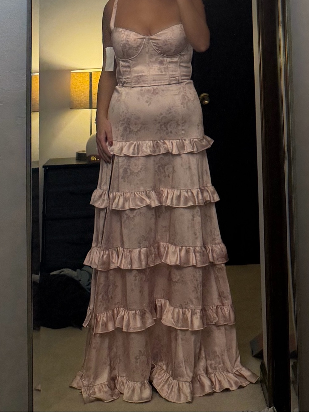 V. Chapman Pink Floral Ruffled Wedding Dress - Picture 3 of 3